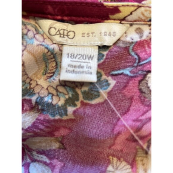 NWT Cato Woman's Beet Red Floral 3/4 Sleeve Blouse Front Ruching Size 18/20W - Picture 9 of 11